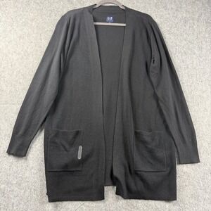 Gap Cardigan Sweater Womens L Black Open Front True Ribbed Long Sleeve  NWT